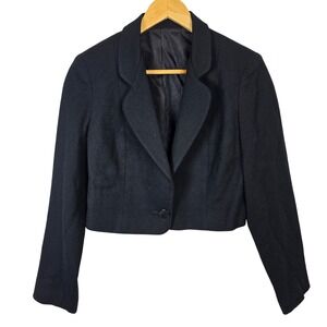 MJ Concepts In Sportswear Black Wool Cropped Blazer Jacket Women's Size‎ Small